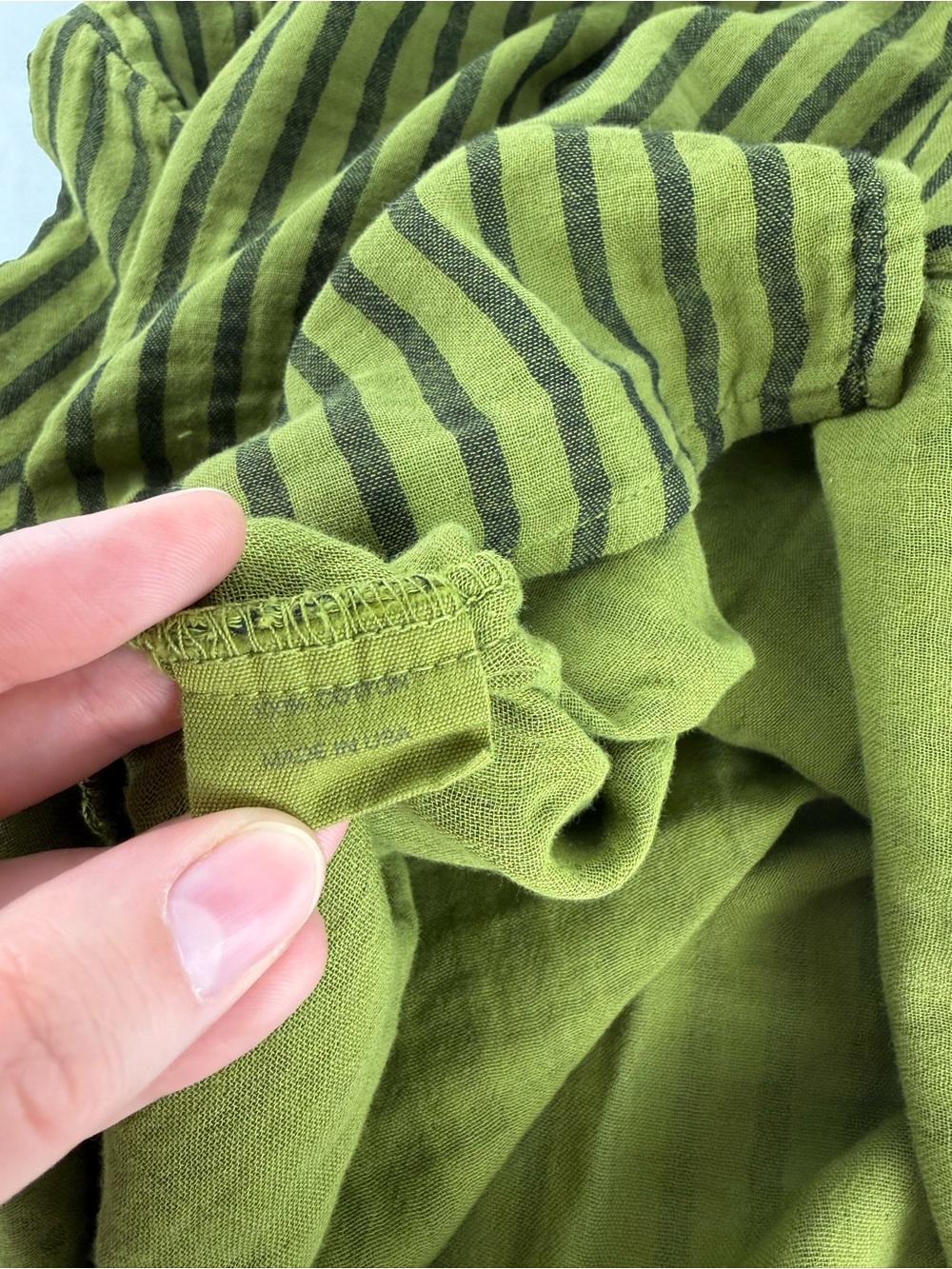 Curator SF Hanna Tee Avocado Green Striped Cotton Gauze Top S - Picture 6 of 6